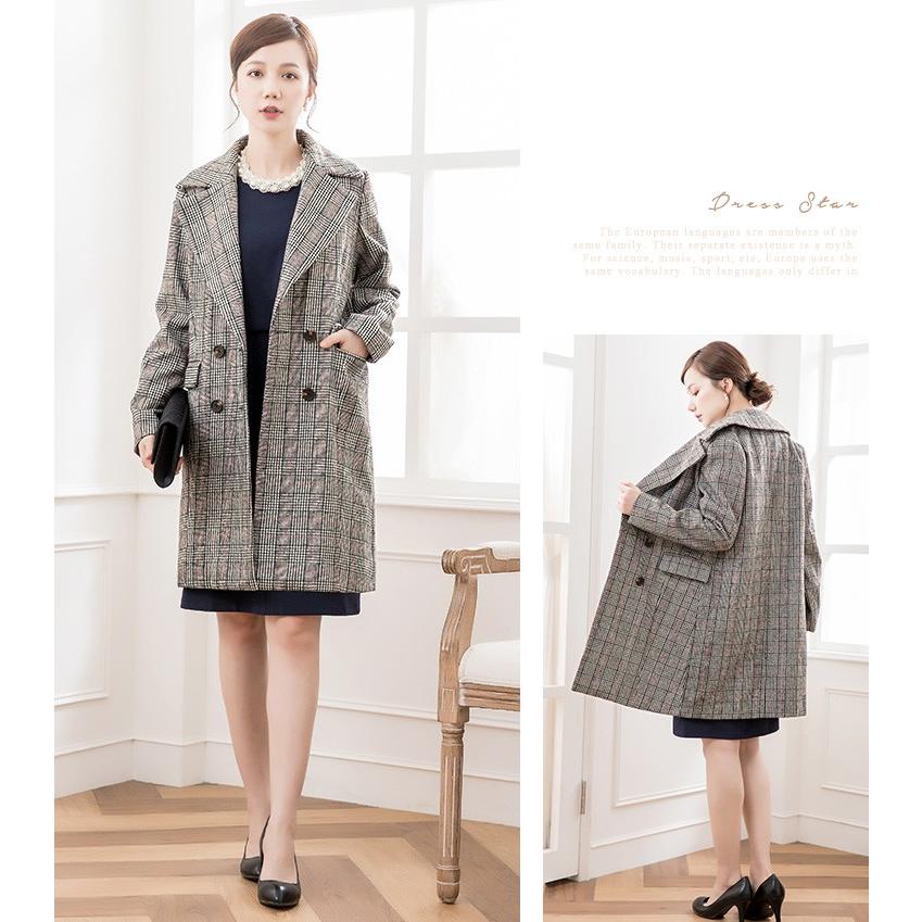 DRESS+ チェスターコート 大きいサイズ グレンチェック ダブル
