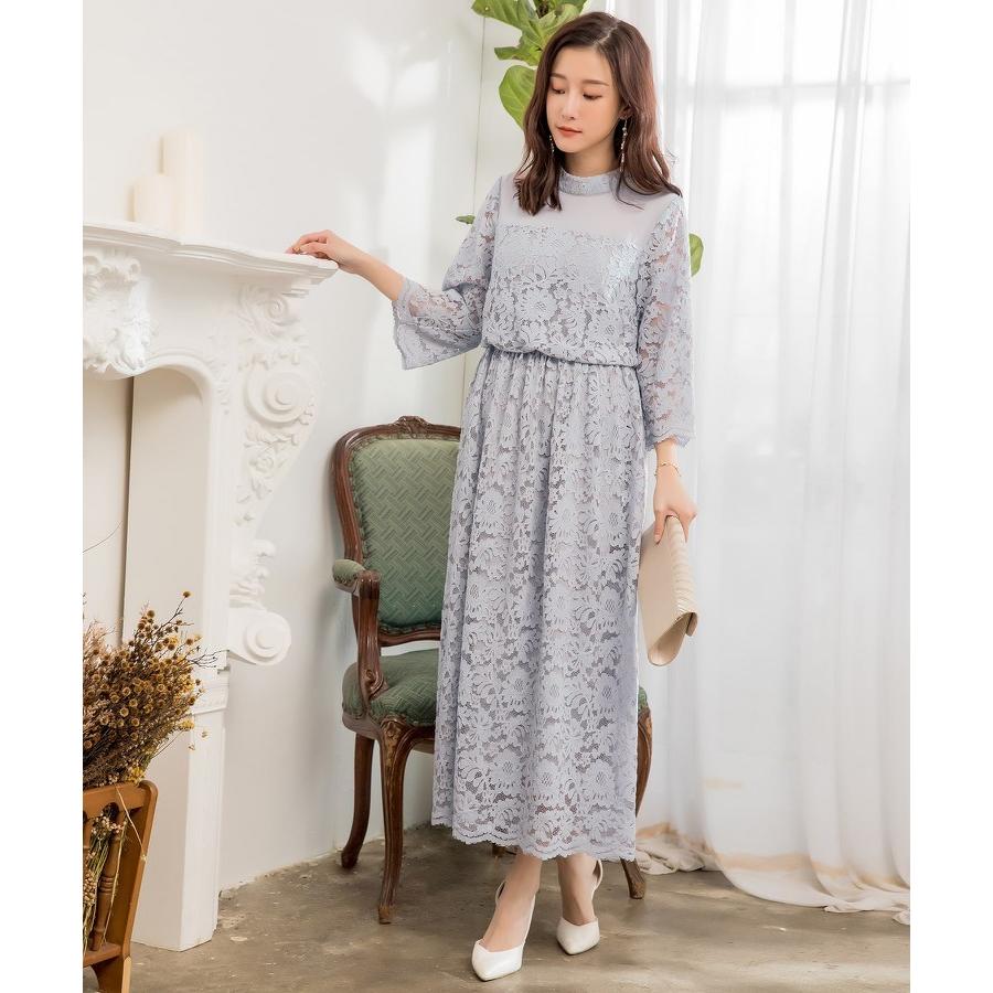 結婚式 レース ワンピース パーティードレス ドレス シフォン 春 夏 ロングワンピース Aライン 七分丈 ハイネック スタンドカラー エレガン Cy818 パーティードレス ワンピース通販 通販 Yahoo ショッピング