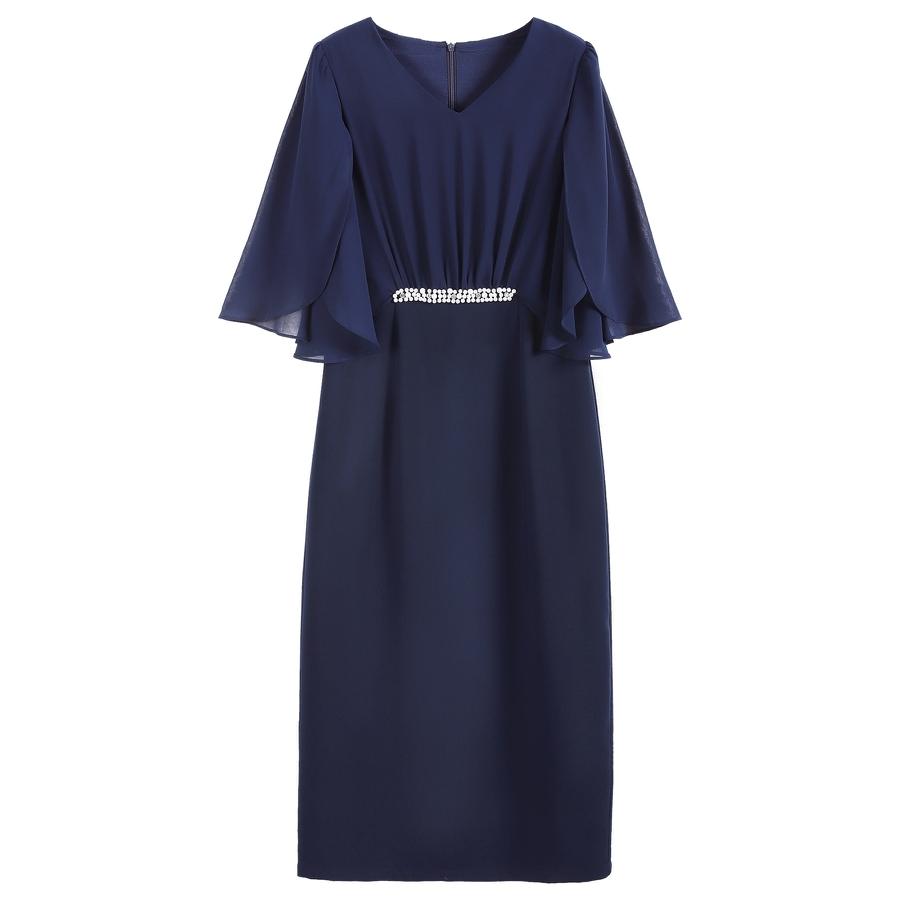 DRESS+ パーティードレス 結婚式 大きいサイズ ミモレ丈 ケープ 披露宴 