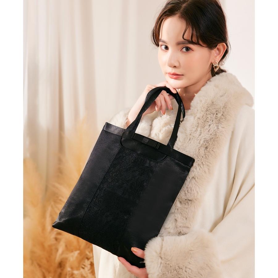 リボン付きブラックパーティーバッグ DRESS+ パーティーバッグ 送料無料 結婚式 サブバッグ 大きめ