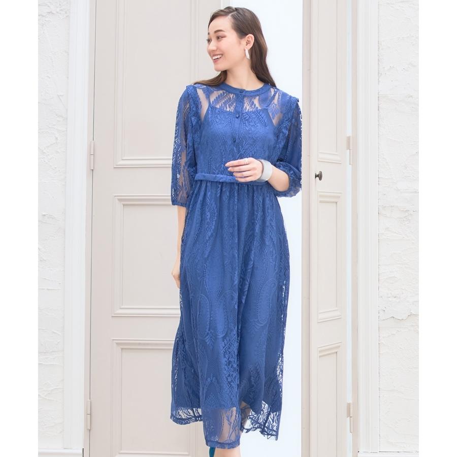DRESS+ ワンピース レース パーティードレス 前後2way インナー付き 