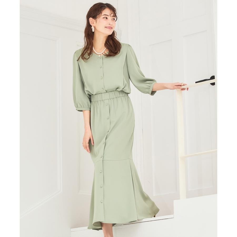 レオナール　ワンピース　セットアップ カットソー 長袖 スカート ゴムウエスト リアルスタイル REAL STYLE セットアップ レディース 上下 スウェット