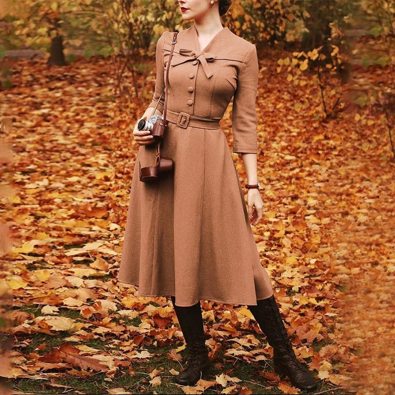 送料無料 ドレス ワンピース レディース S 3xl Vネック 長袖 結婚式 レトロワンピース ロカビリー Aライン かわいいワンピース 秋冬用 Dt Dresstell 通販 Yahoo ショッピング