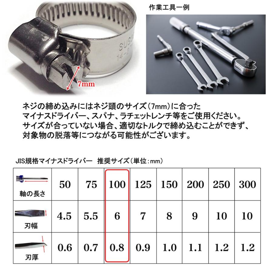 ホースバンド ステンレス製 DIN規格準拠 ねじ ハウジングも SUS304 14-27mm 10個入り｜dresswalk｜05