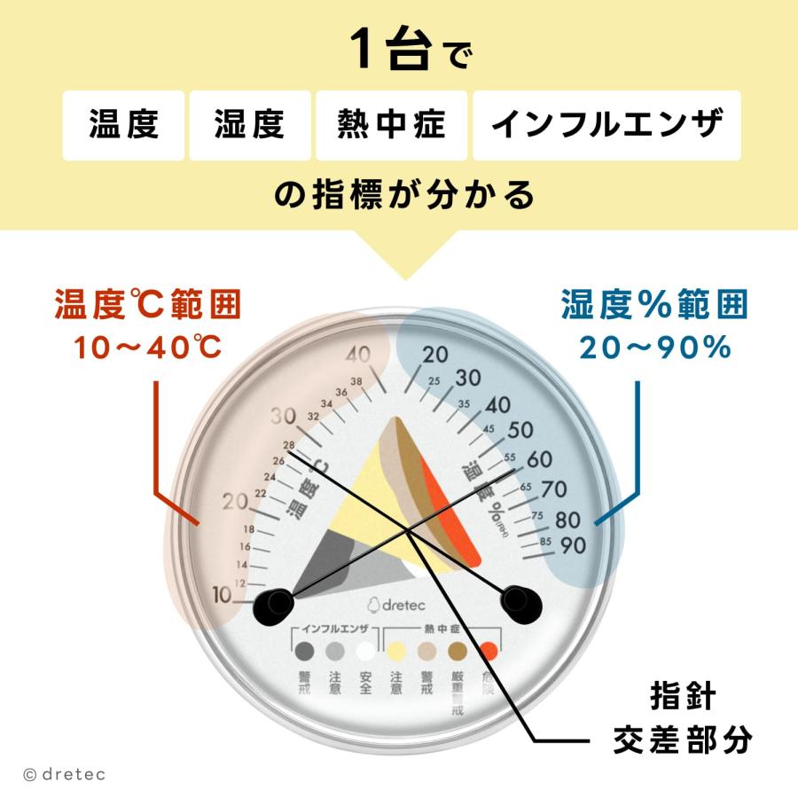 ドリテック 公式 アナログ温湿度計 電池不要 温湿度計 壁掛け 熱中症