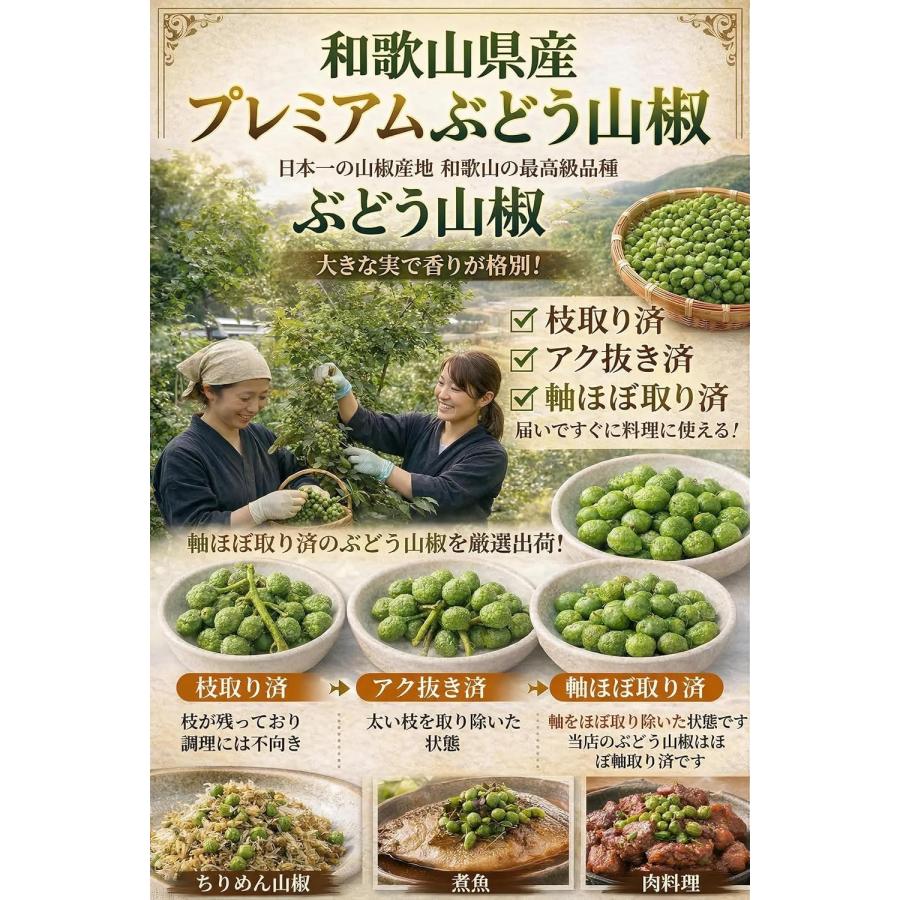 実山椒 冷凍 ぶどう山椒 和歌山県産 500g 【アク抜き済・枝取り済・軸ほぼ取り済】国産 山椒 下処理済　北海道・沖縄へは別途送料1000円 |  | 02