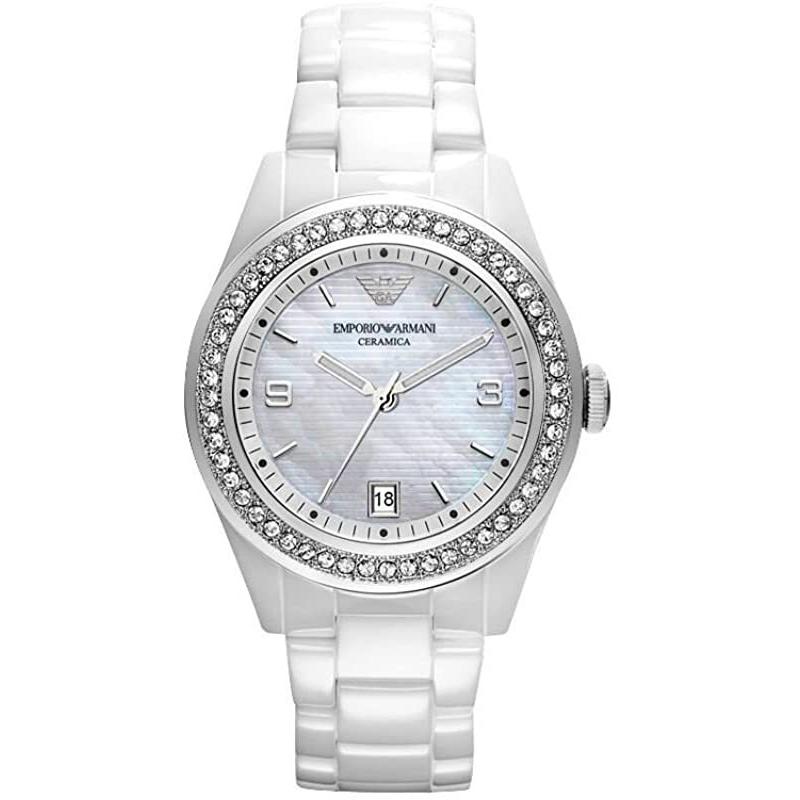 激安商品 EMPORIO AR1426 並行輸入品 クロノグラフ ホワイトセラミックベルト マザーオブパールダイアル 腕時計 エンポリオアルマーニ ARMANI 腕時計