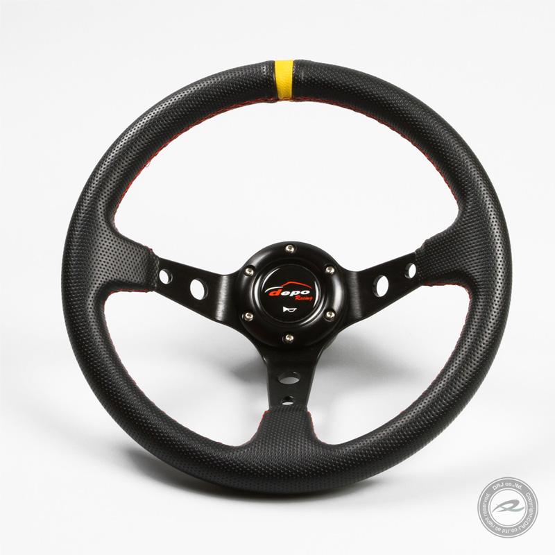 ステアリング 32φ ディープコーン 70mm パンチング加工PVC 赤色クロスステッチ イエロートップD32P |  | 01