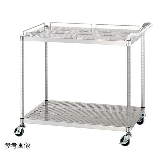 1-7595-13 パンチングワゴン(天板ガード付棚2段仕様) 750×600