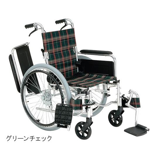 マキテック7-2276-01車いす（自走式アルミ製背折れタイプ）エアータイヤグリーンチェック