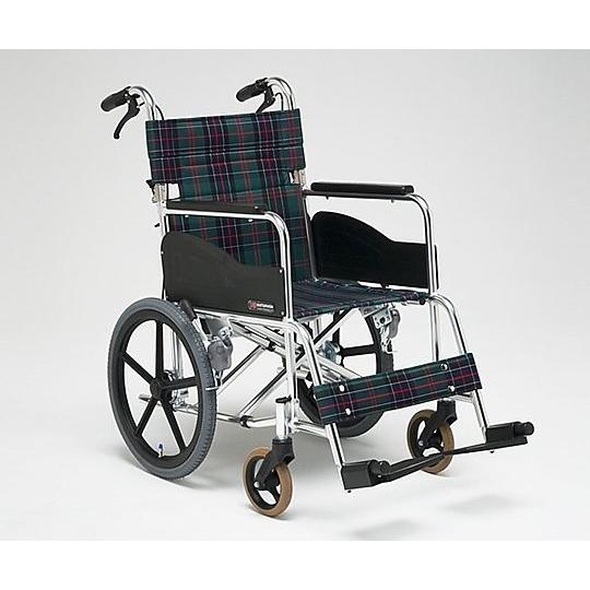 松永製作所8-2119-03車いす（介助式／アルミ製／背折れタイプ／緑チェック）【個】(as1-8-2119-03)