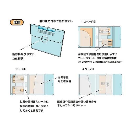 LIHITLAB8-8324-02これだけでお医者さんに行けるファイル１７１×１４８黄緑【冊】(as1-8-8324-02)｜drmart-2｜03