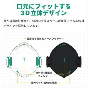NIOSH N95 防護マスク K0312 1箱(20枚入)ブラック ふつうサイズ 小林薬品 個包装 3D 立体構造 マスク 風邪 花粉 PM2.5 ハウスダストの画像