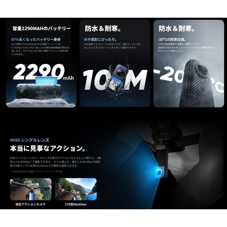 【あすつく！特価！即納！】新型Insta360 X4スタンダード本体＋新自撮り棒85cmグリップ付き+純正キャップ+メモリ64GB｜dronekingdom｜08