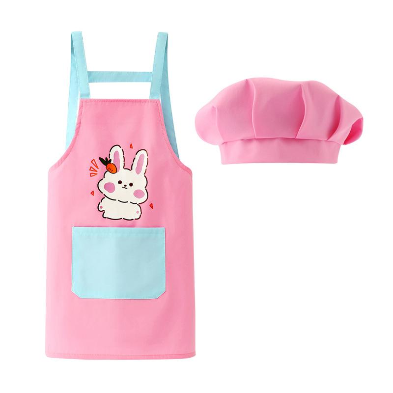 エプロン、帽子　セット キッズエプロン 2点セット H型エプロン 給食帽子 セット 子供用