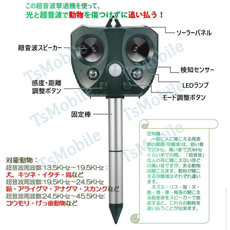 猫よけ 超音波動物撃退 光 動物避け 光 動物糞尿対策 害獣 追い払う ソーラー式＆USB充電可能 動物被害 防滴 猫 犬 ネズミ キツネ 鳥 猫 イノシシよけ 安い｜droneshop｜03