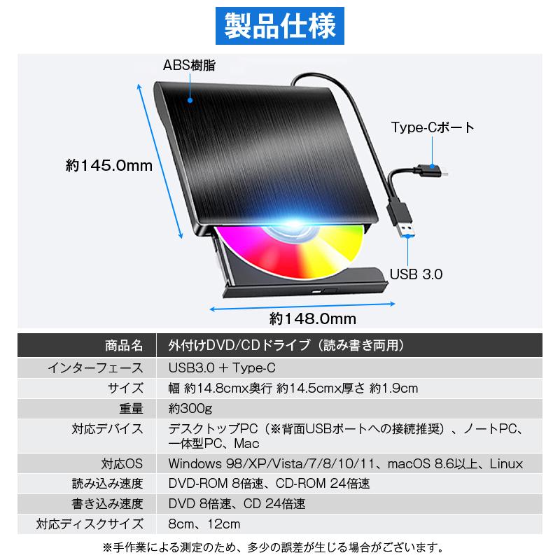 DVDドライブ CDドライブ 外付け 光学式 Windows11対応 パソコン