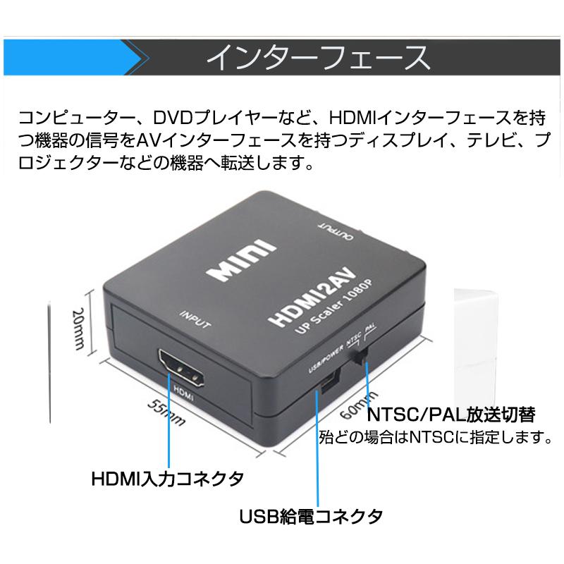 HDMI to AV 変換アダプタ 黒 コンバーター HDMI RCA コンポジット ビデオ アナログ 転換 CVBS アダプター 1080P フルHD 赤白黄端子 音声転送 3色ピン｜droneshop｜03