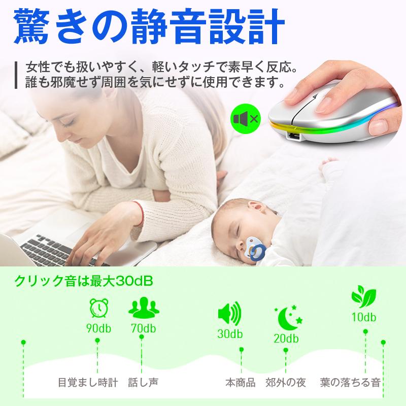 ワイヤレスマウス 静音 薄い コードレス Bluetooth 無線 2.4GHz 軽量 USB充電 高感度 光学式 DPI調整 ゲーミング パソコン windows mac iOS iPad Android 対応 |  | 14