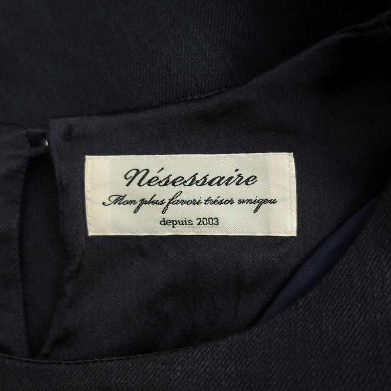 ネセセア nesessaire *裾チュール七分袖リネンワンピース*Fドレス紺 