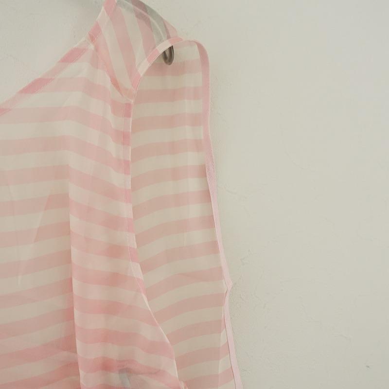 オダミ ODAMI *オーガンジーシルクボーダーエプロン後ろ開きワンピース  