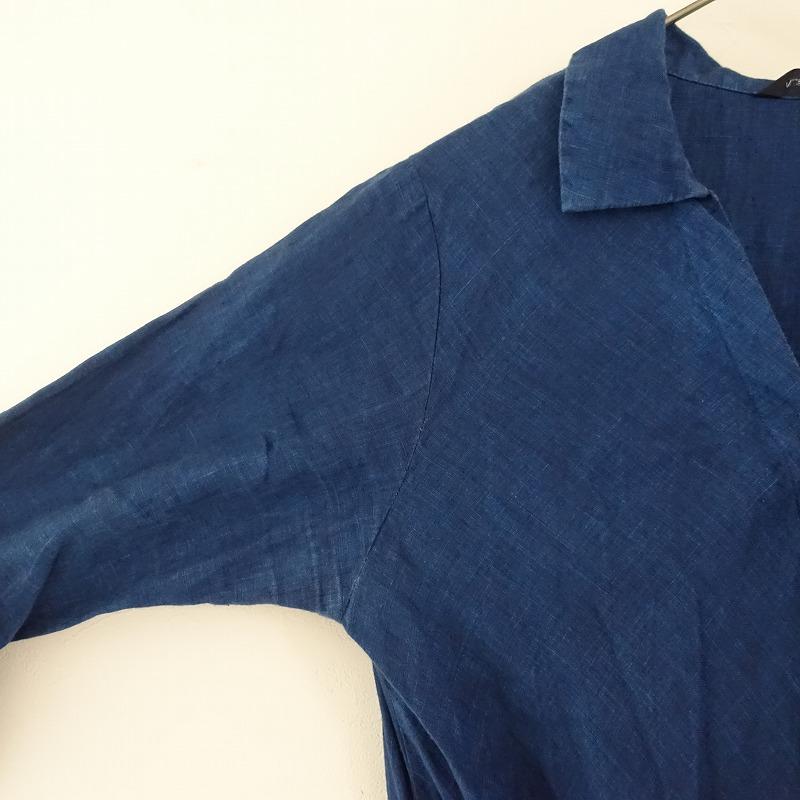 美品 blueingreen ブルーイングリーン インディゴ ワンピース 綿 麻 ブルーイングリーン blueingreen *インディゴリネンボタンカシュクール