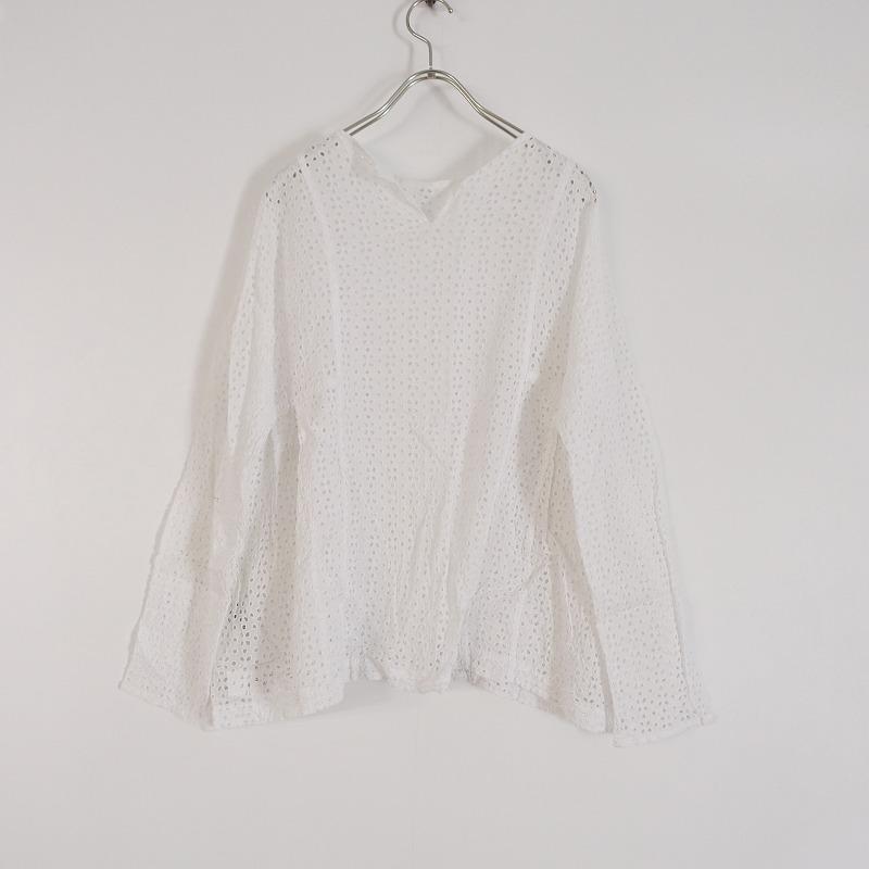 TOUJOURS（トゥジュー） *コットンカットワーク刺繍タックブラウス*F 