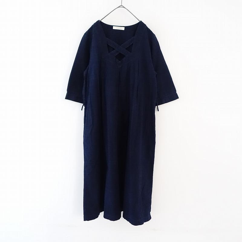 homspun ホームスパン *コットンネッククロスデザインワンピース
