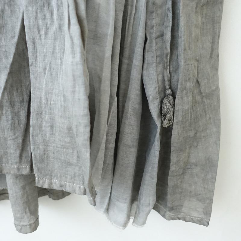 【良品】Tabrik 手染リネン灰色　プリーツ切替　カシュークールワンピース Tabrik タブリク *ラミー羽織りワンピース*カシュクールサイド