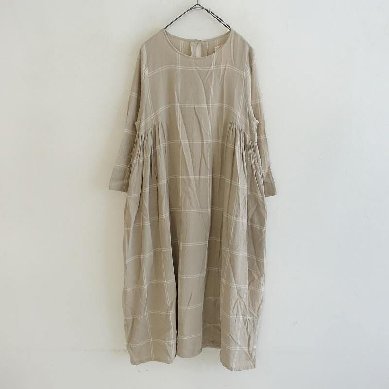 ソーワ sowa *Veranda コットンリネンチェックワンピース*ベージュ 