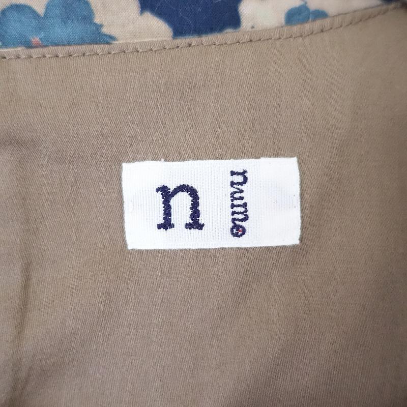 ヌメ nume *コットン総柄プリントワンピース*2レザーブローチ
