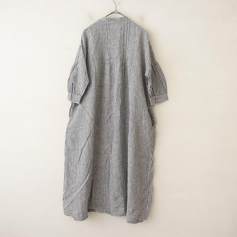 ソイル soil *リネンチェック柄ロング前開きワンピース*2ワイド麻  