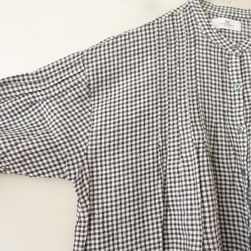 美品【ソイル】ロングワンピースウールリネンバンドカラー黒白チェック2