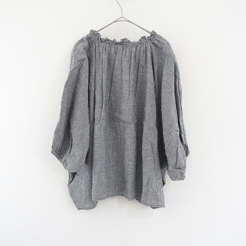 nest Robe 【UpcycleLino】 ギンガムVネックフリルBR Limited item !】UpcycleLino ギンガムVネックフリルブラウス