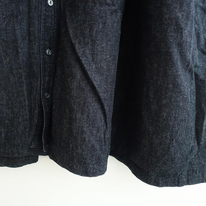 nest Robe シャツワンピース ロング 麻 黒 長袖 ギャザー nest Robe（ネストローブ） *コットンリネンダンガリーギャザー