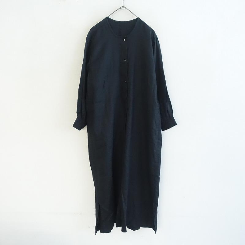 さざなみ sazanami *リネンロングワンピース*長袖ドレス黒ブラック
