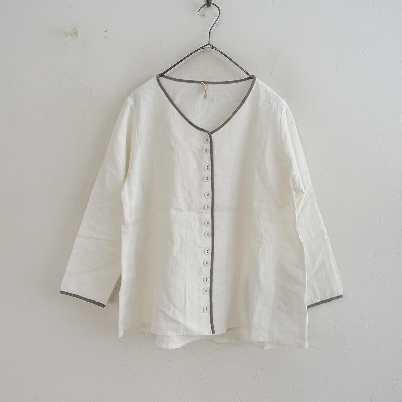 シロネ sirone *リネンパイピングブラウス*シャツ麻トップスオフ 