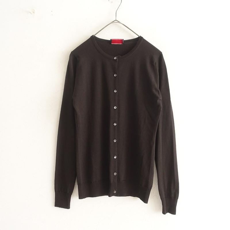 JOHN SMEDLEY ダークブラウン カーディガン M JOHN SMEDLEY（ジョンスメドレー） *ウールクルーネックニット