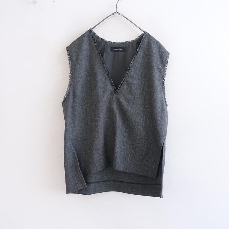 美品/定価1.4万】アワーホームOURHOME *洗えるフリンジベスト*F