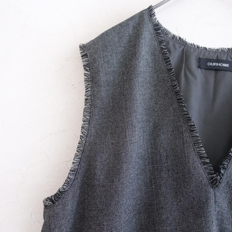 美品/定価1.4万】アワーホームOURHOME *洗えるフリンジベスト*F