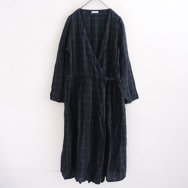 フォグリネンワーク fog linen work *チェックカシュクールワンピース
