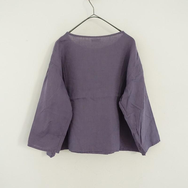フォグリネンワーク 新品　リネンブラウス　長袖　パープル　麻　リボン　タイ フォグリネンワーク fog linen work *リネンプルオーバー*ブラウス麻