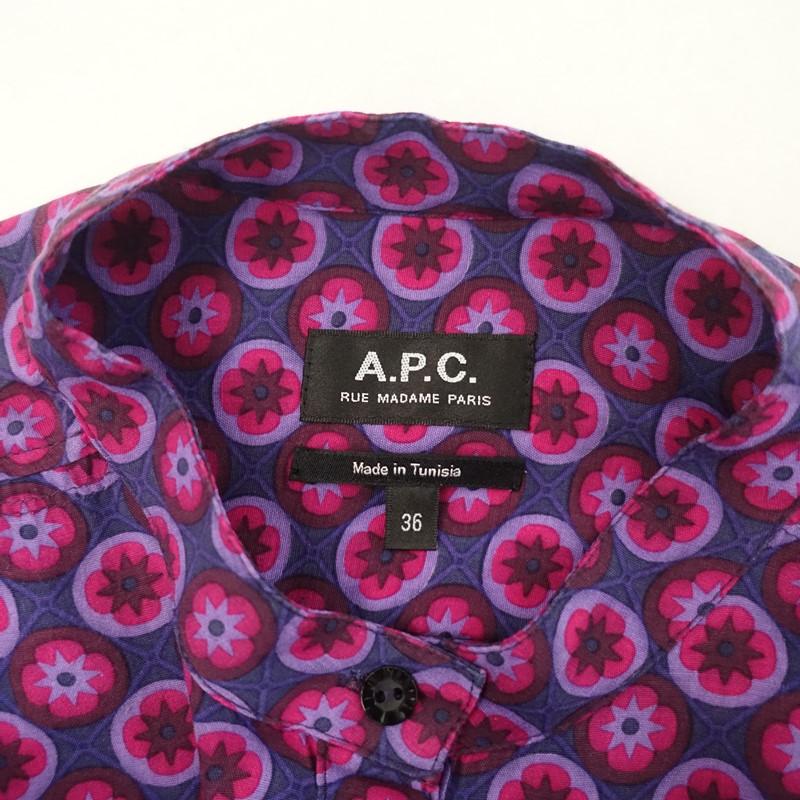 A.P.C.（アーペーセー） *総柄プリントレーヨンバンドカラーチュニック 