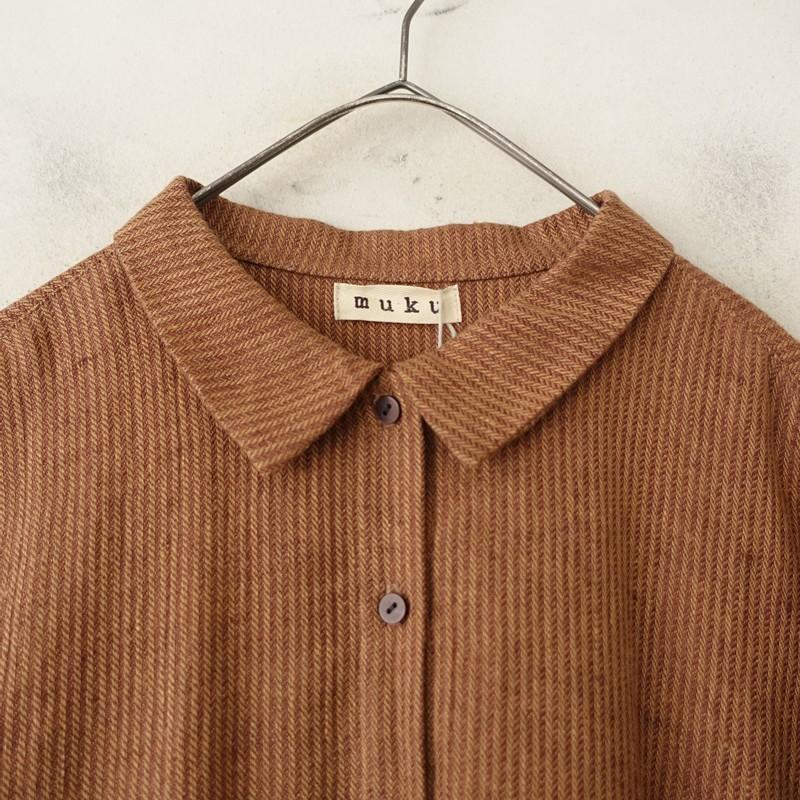 muku 【美品】ムク *リネンヘリンボーンストライプロングワンピース*XS
