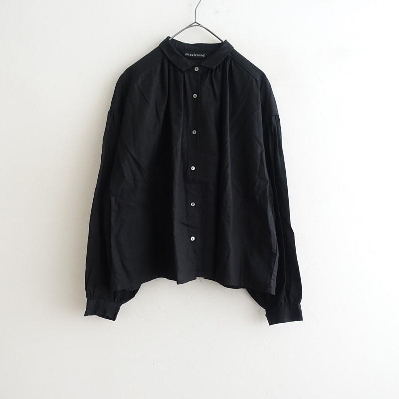 ミズイロインド mizuiro-ind *リネンコットン長袖ブラウス*シャツ黒 