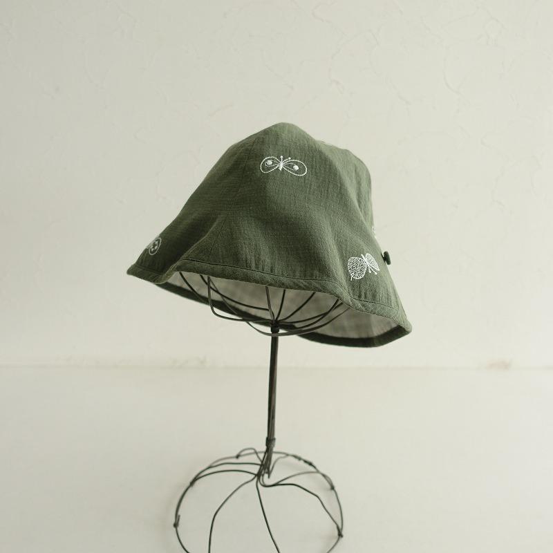 mina perhonen（ミナペルホネン） *choucho帽子*刺しゅうモスグリーン