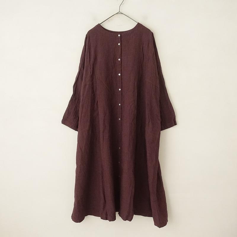 ネストローブ ロングシャツワンピース　リネン　麻　100％　長袖 ブラウン　F ネストローブ ロングシャツワンピースリネン麻100％長袖 ブラウンF