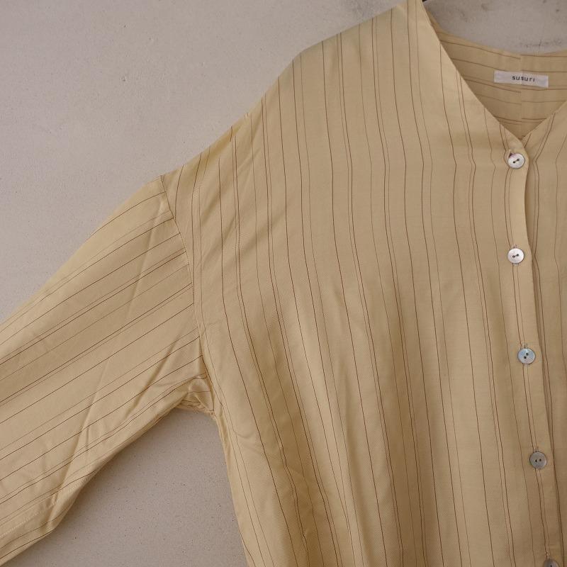 ススリ susuri *ドナーワンピース*Mキュプラツイルストライプクリーム 