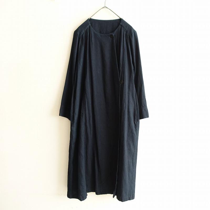 根々 群言堂 *インディゴギャザーコートドレス*コットンネイビー藍色