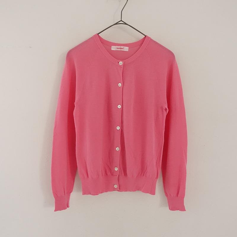 homspun //ホームスパン *コットンクルーネックカーディガン*Mピンク  